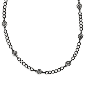 Black Plated Downton Abbey Wide Link Flower Opera Necklace