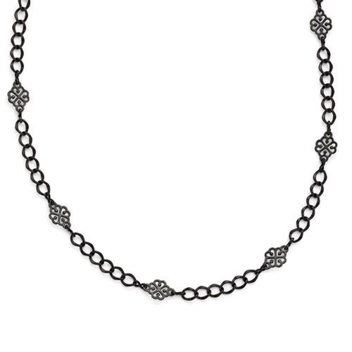 Black Plated Downton Abbey Wide Link Flower Opera Necklace