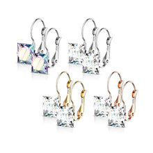 8mm Princess CZ Stainless Steel Leverback Earrings