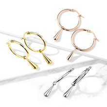 Stainless Steel Hoop Earrings with Teardrop Dangle