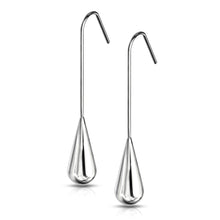Elongated Teardrop Dangle Stainless Steel Hook Earrings