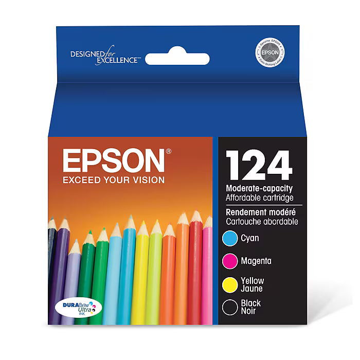 New, Pre-Owned - Epson T124 Standard Yield Multi-Color (4-Pack) Ink Cartridge, T124120-BCS