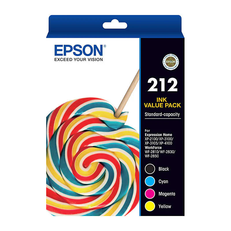 New, Pre-Owned - Epson 212 Standard Yield Multi-Color (4-Pack) Ink Cartridge, T212520-S