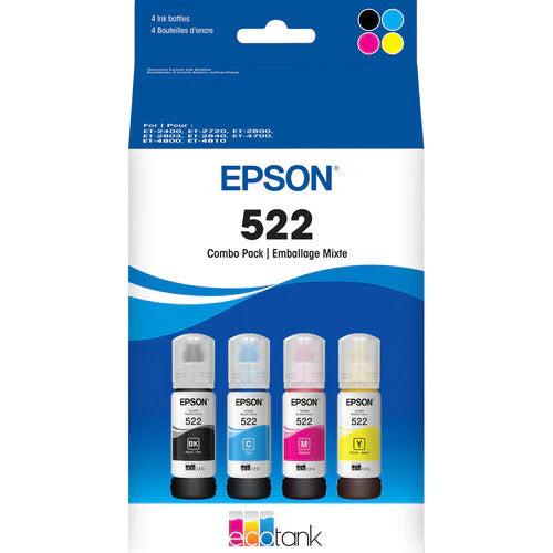 New, Pre-Owned - Epson T522 High-Yield Multi (4-Pack) Color Ink Bottles, T522120-BCS