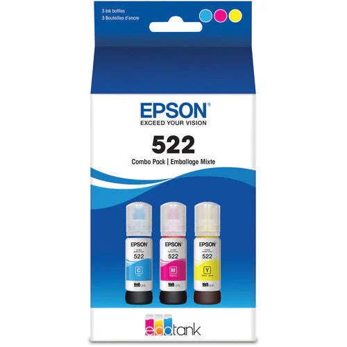 New, Pre-Owned - Epson T522 High-Yield Multi Color (3-Pack) Ink Bottles, T522520-S