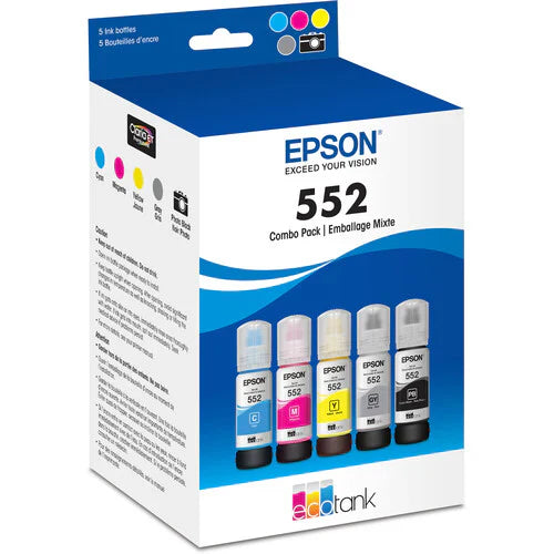 New, Pre-Owned - Epson T552 Ultra High-Yield Multi-Color (5-Pack) Ink Bottle, T552920-S