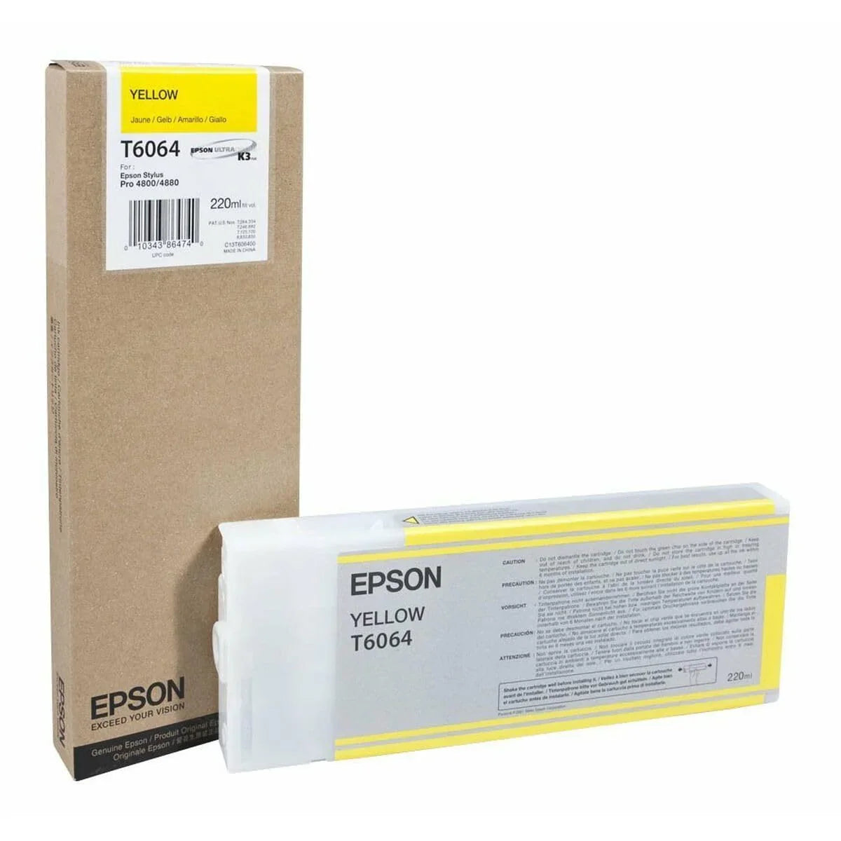New, Pre-Owned - Epson 220ml UltraChrome K3 Yellow Ink Cartridge, T606400