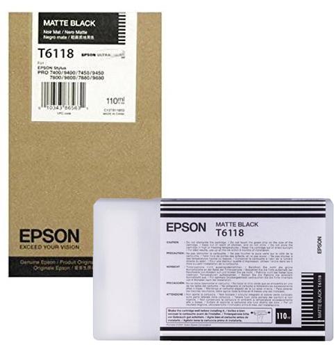 New, Pre-Owned - Epson T6118 110ml UltraChrome Matte Black Ink Cartridge, T611800