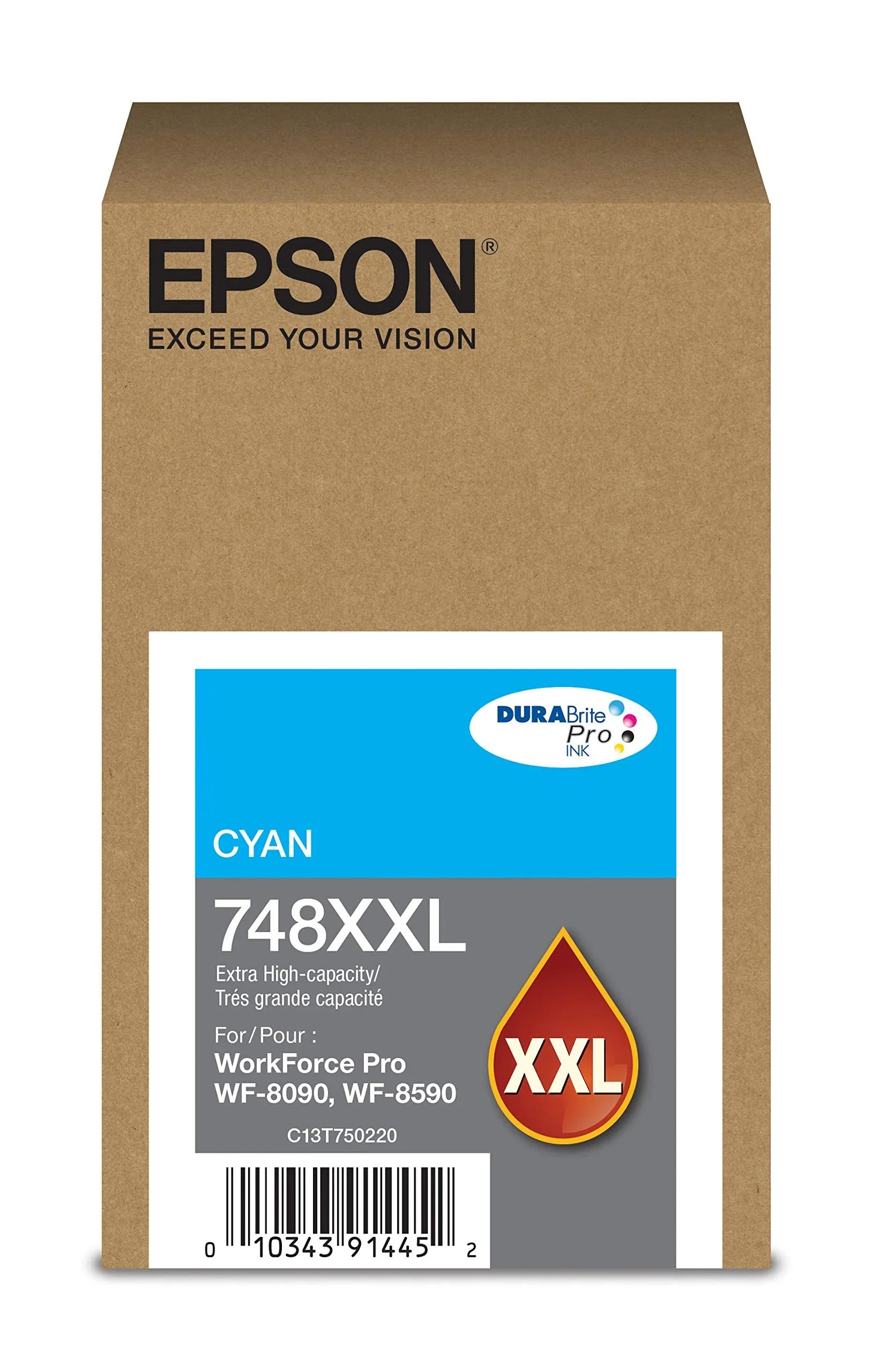 New, Pre-Owned - Epson 748XXL DURABrite Pro Extra High-Yield Cyan Ink Cartridge, T748XXL220