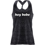 Hey Babe Black Gray Cosmic Twist Back Tank Top