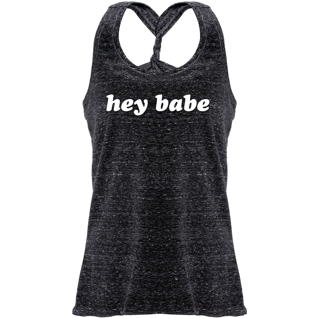 Hey Babe Black Gray Cosmic Twist Back Tank Top