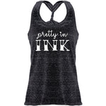 Pretty in Ink Black Gray Cosmic Twist Back Tank Top