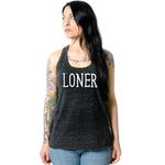 Loner Black Gray Cosmic Twist Back Tank Top