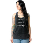 Peace Love & Piercings Black Gray Cosmic Twist Back Tank Top