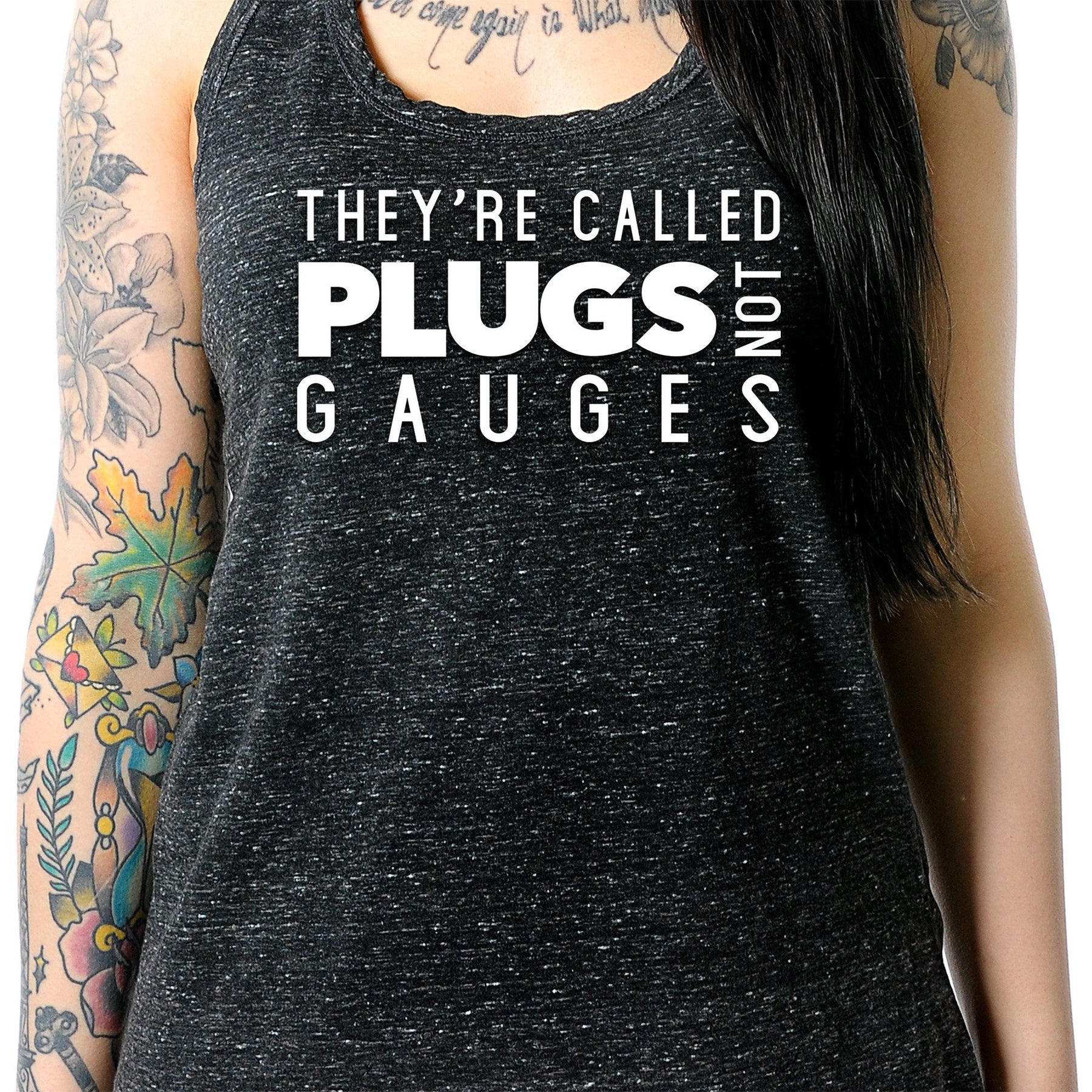 They're Called Plugs NotGs Black Gray Cosmic Twist Back Tank Top