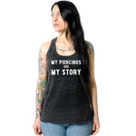 My Piercings Are My Story Black Gray Cosmic Twist Back Tank Top