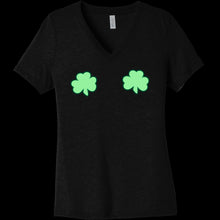 Lucky Glow in the Dark Shamrocks Black V-Neck Boobies Tee Shirt