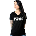 They're Called Plugs NotGs Black Tapered V-Neck Tee Shirt