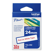 New, Pre-owned, Brother P-Touch TZE-252 Tape, 1" (24 mm) Standard Laminated P-Touch Tape, Red on White, 26.2 ft (8 m)
