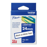 New, Pre-owned, Brother P-Touch TZe-251 Laminated Tape, Black Print on White Standard Adhesive Laminated Tape for P-Touch Label Makers, Each Roll is 0.94