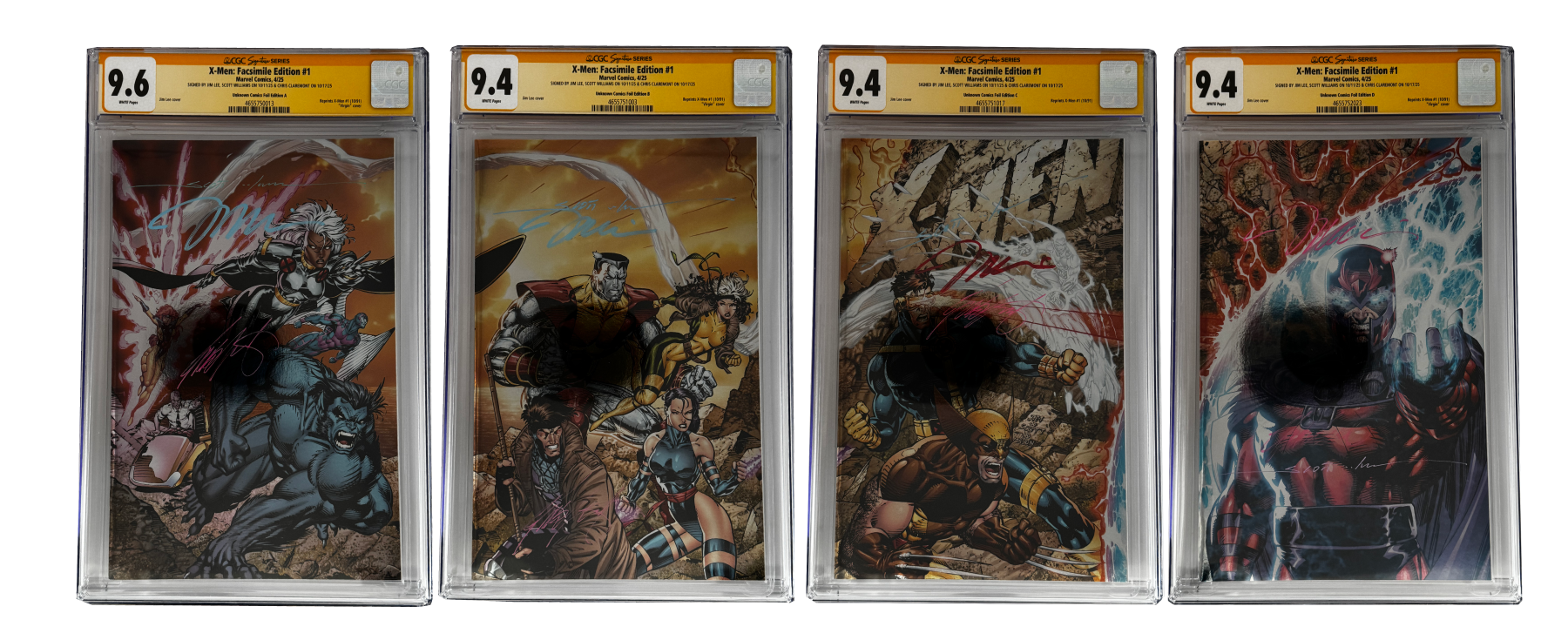 [TRIPLE SIGNED CGC YELLOW LABEL 4 PACK FOIL] X-Men 1991 #1 Facsimile Jim Lee | Claremont |  Williams Cover Var [Set #3]