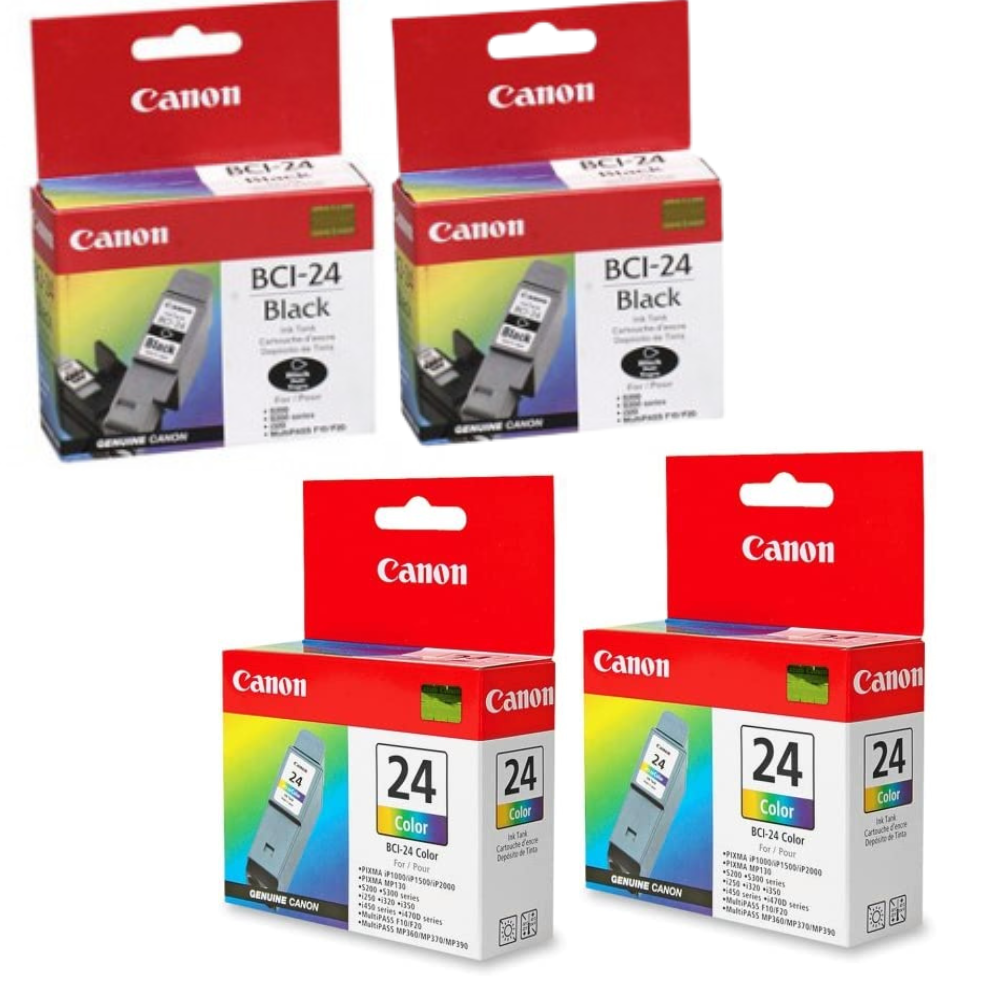 New, Pre-Owned - Canon BCI-24 Twin Black & Twin Color Ink Cartridges
