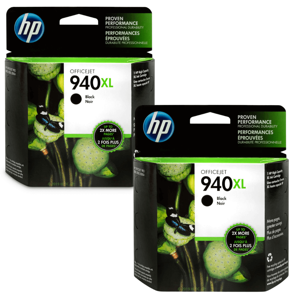 New, Pre-Owned - HP 940XL (C4906AN)  Black High Yield Ink Cartridge 2 Pack