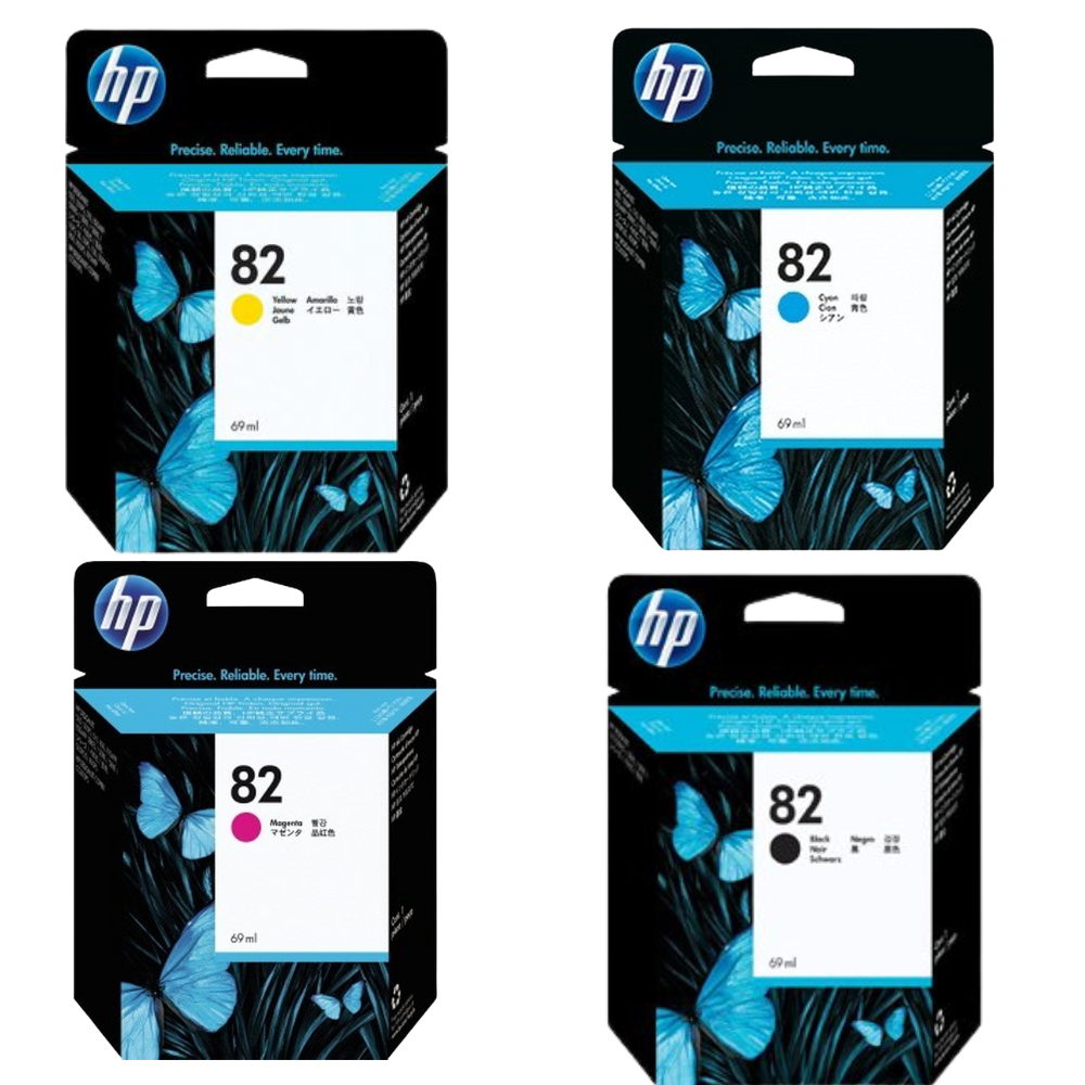 New, Pre-Owned - HP 82 69-ml Black, Magenta, Cyan, Yellow Ink Cartridge, 4 Pack