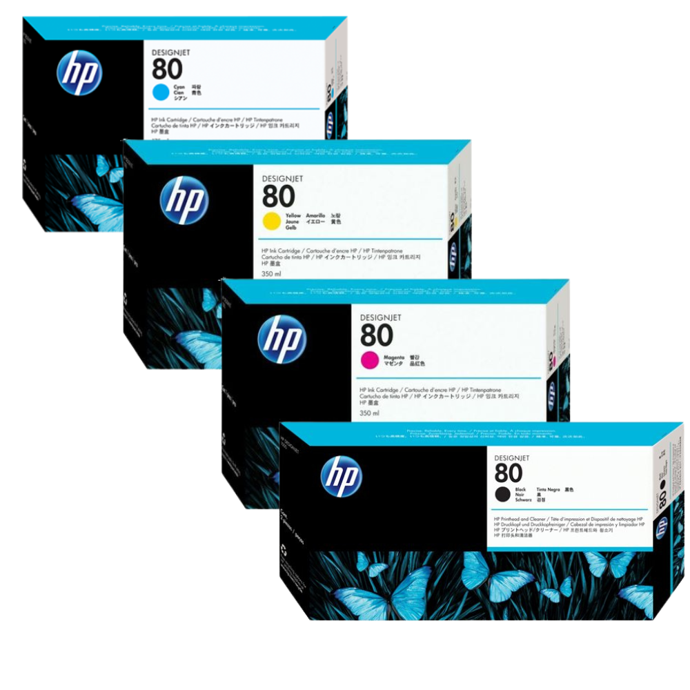 New, Pre-Owned - HP 80 Black, Cyan, Magenta & Yellow Ink Cartridges