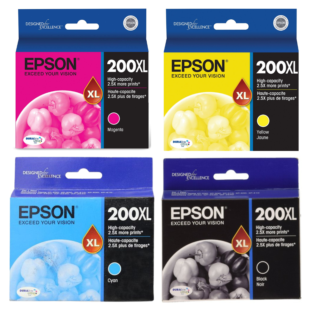 New, Pre-Owned - Epson 200XL Black, Cyan, Magenta & Yellow Ink Cartridge