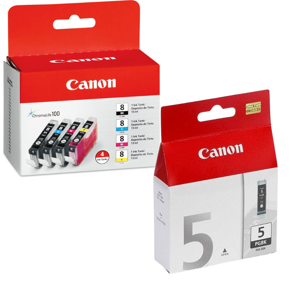New, Pre-Owned - Canon PGI-5 Black / CLI-8 Black, Colors 5-Pack Ink Cartridges