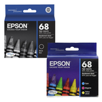 New, Pre-Owned - Epson 68 Black, Cyan, Magenta, Yellow Ink Cartridges