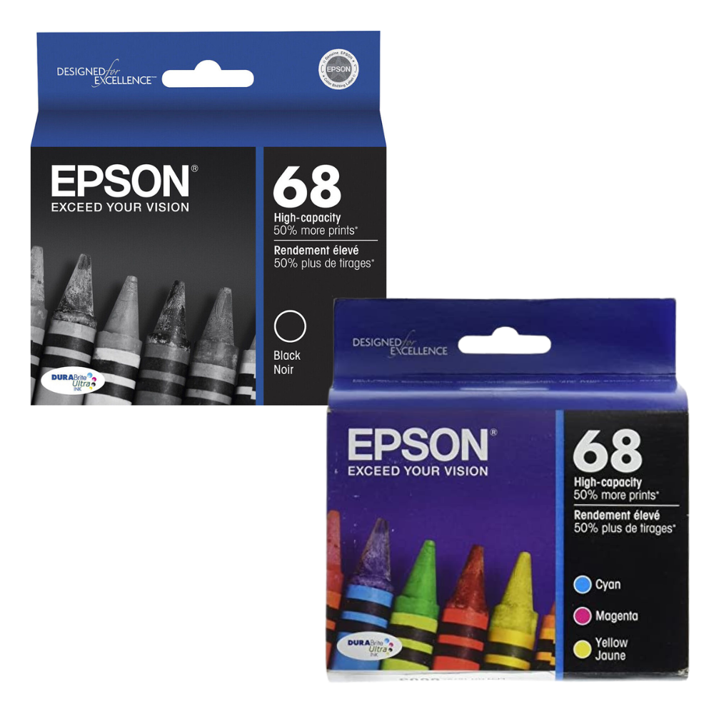 New, Pre-Owned - Epson 68 Black, Cyan, Magenta, Yellow Ink Cartridges