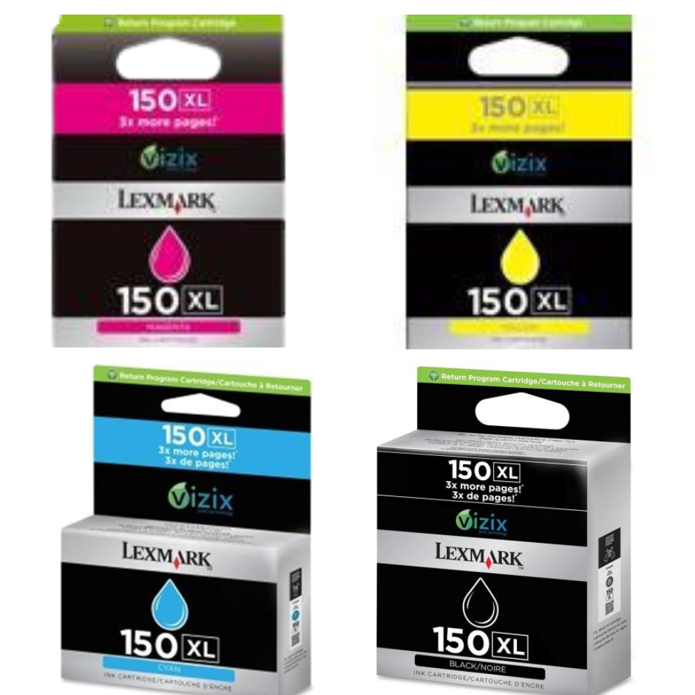 New, Pre-Owned - Lexmark #150XL Black, Cyan, Magenta & Yellow Ink Cartridge