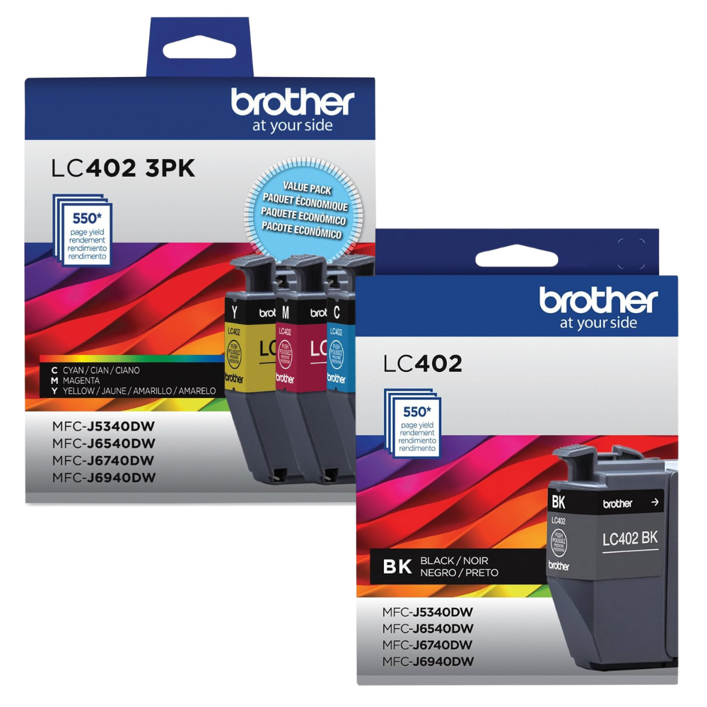 New, Pre-Owned - Brother LC-402 4-Pack Black, Cyan, Magenta and Yellow Ink Cartridges