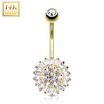 14k Solid Yellow Gold Cubic Zirconia Sunflower Belly Ring