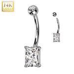 14k Solid White Gold 6mm Princess Cubic Zirconia Belly Ring