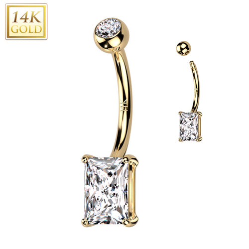 14k Solid Yellow Gold 6mm Princess Cubic Zirconia Belly Ring