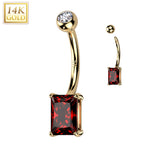 14k Yellow Gold 6mm Red Princess Cubic Zirconia Belly Ring