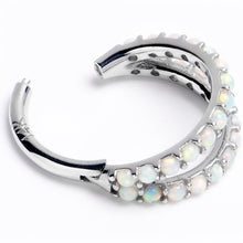 16G 5/16 Solid 14K White Gold Synthetic Opal Hinged Segment Ring