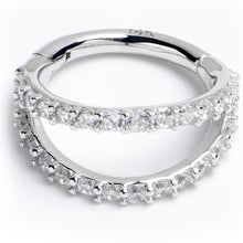 16G 5/16 Solid 14K White Gold Clear CZ Gem Hinged Segment Ring
