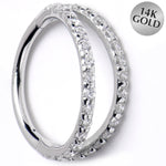 16G 3/8 Solid 14K White Gold Clear CZ Gem Hinged Segment Ring