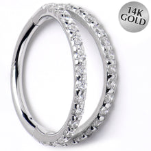 16G 3/8 Solid 14K White Gold Clear CZ Gem Hinged Segment Ring