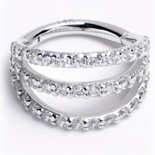 16G 5/16 Solid 14K White Gold Clear CZ Gem Row Hinged Segment Ring