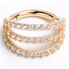 16G 5/16 Solid 14K Yellow Gold Clear CZ Gem Row Hinged Segment Ring