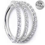 16G 3/8 Solid 14K White Gold Clear CZ Gem Row Hinged Segment Ring