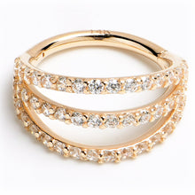 16G 3/8 Solid 14K Yellow Gold Clear CZ Gem Row Hinged Segment Ring
