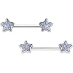 9/16 Clear Gem Glitter Galaxy Star Barbell Nipple Ring Set