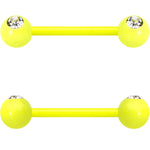 14G 5/8 Clear Gem Yellow Acrylic Over Steel Nipple Barbell Set