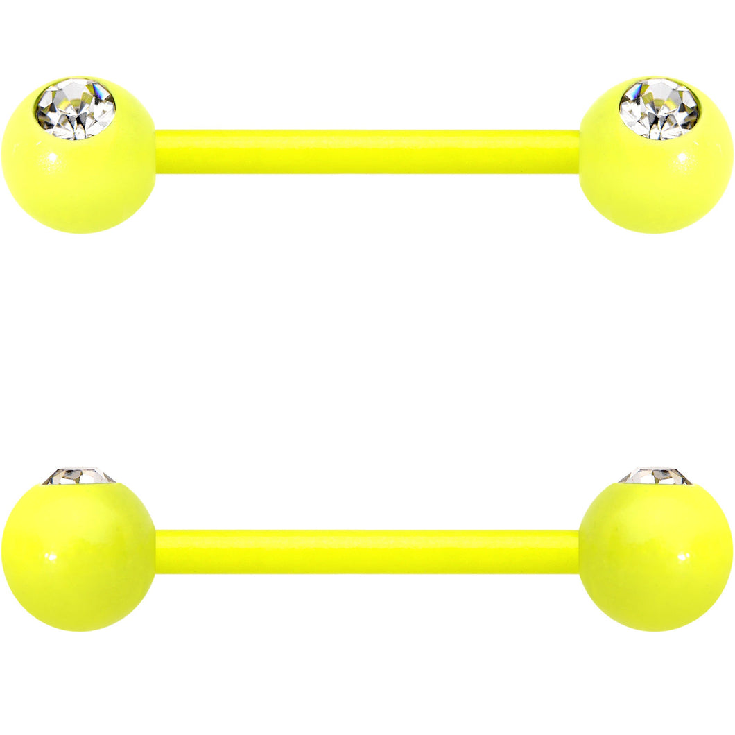 14G 5/8 Clear Gem Yellow Acrylic Over Steel Nipple Barbell Set
